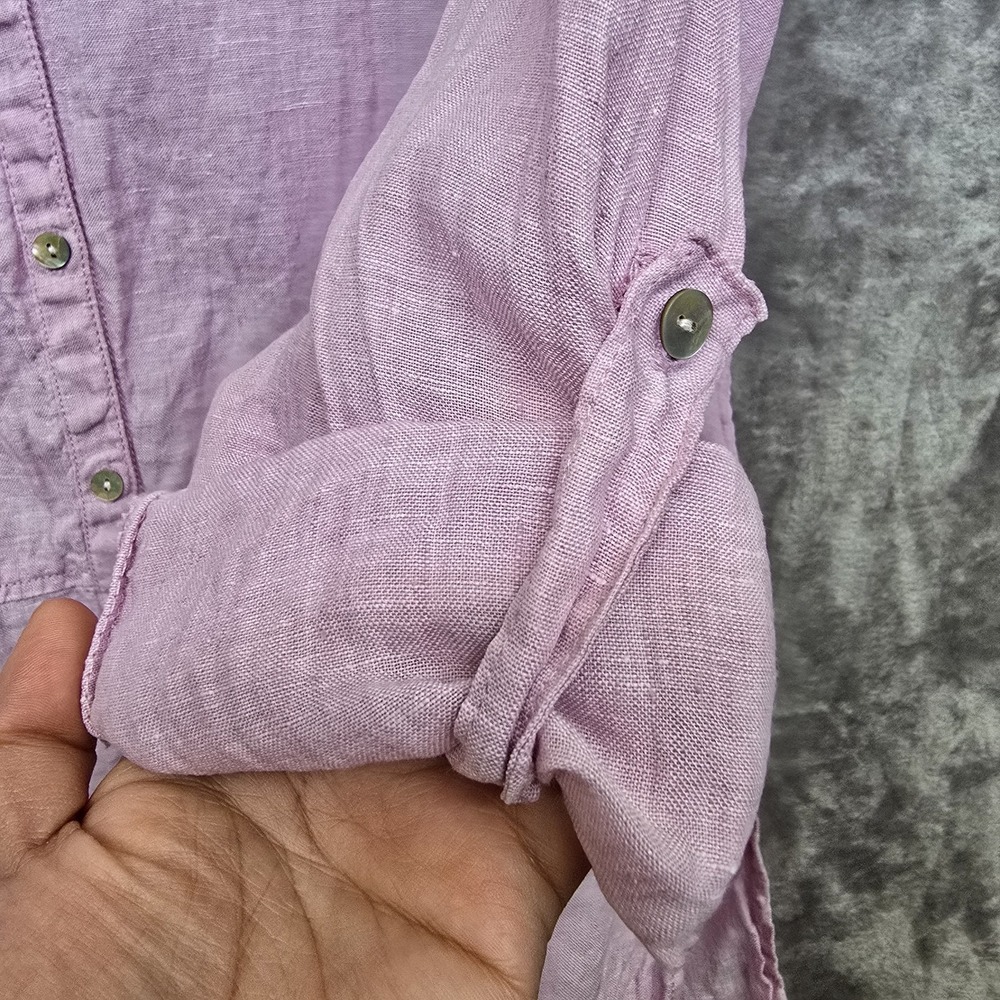 Tahari 100% Linen Button Down Tunic Top Pink Lightweight Roll-Tab Sleeves Medium - Picture 7 of 9